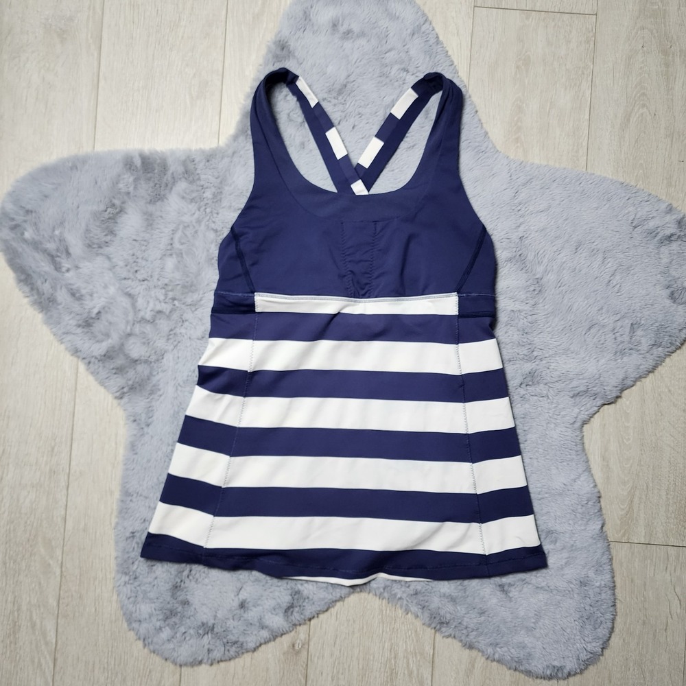 Lululemon Women's Navy Blue & White Stripes Tank Top Size 10